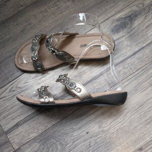 Minnetonka Women's Boca Slide III Pewter W/ Rhinestones Size 8